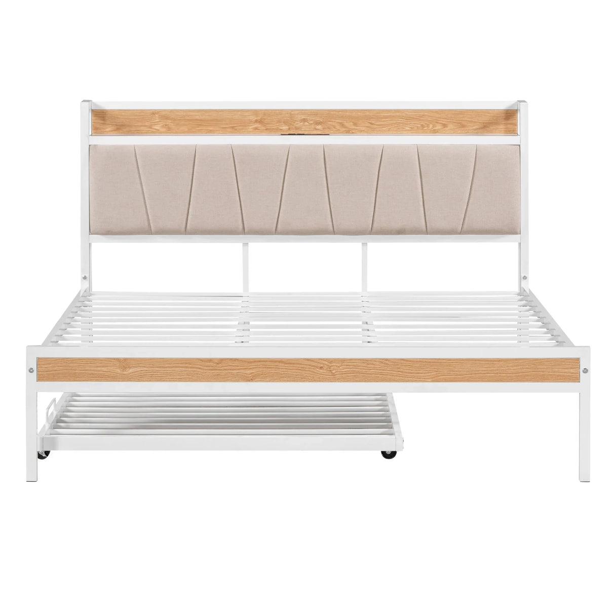 Platform Bed Frame With Trundle, USB Ports And Slat Support, No Box Spring Needed - Furniture Home Direct