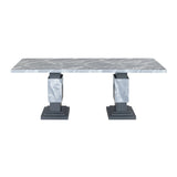 Michelle - Dining Table With Double Pedestal Marble Detailing - Gray - Furniture Home Direct