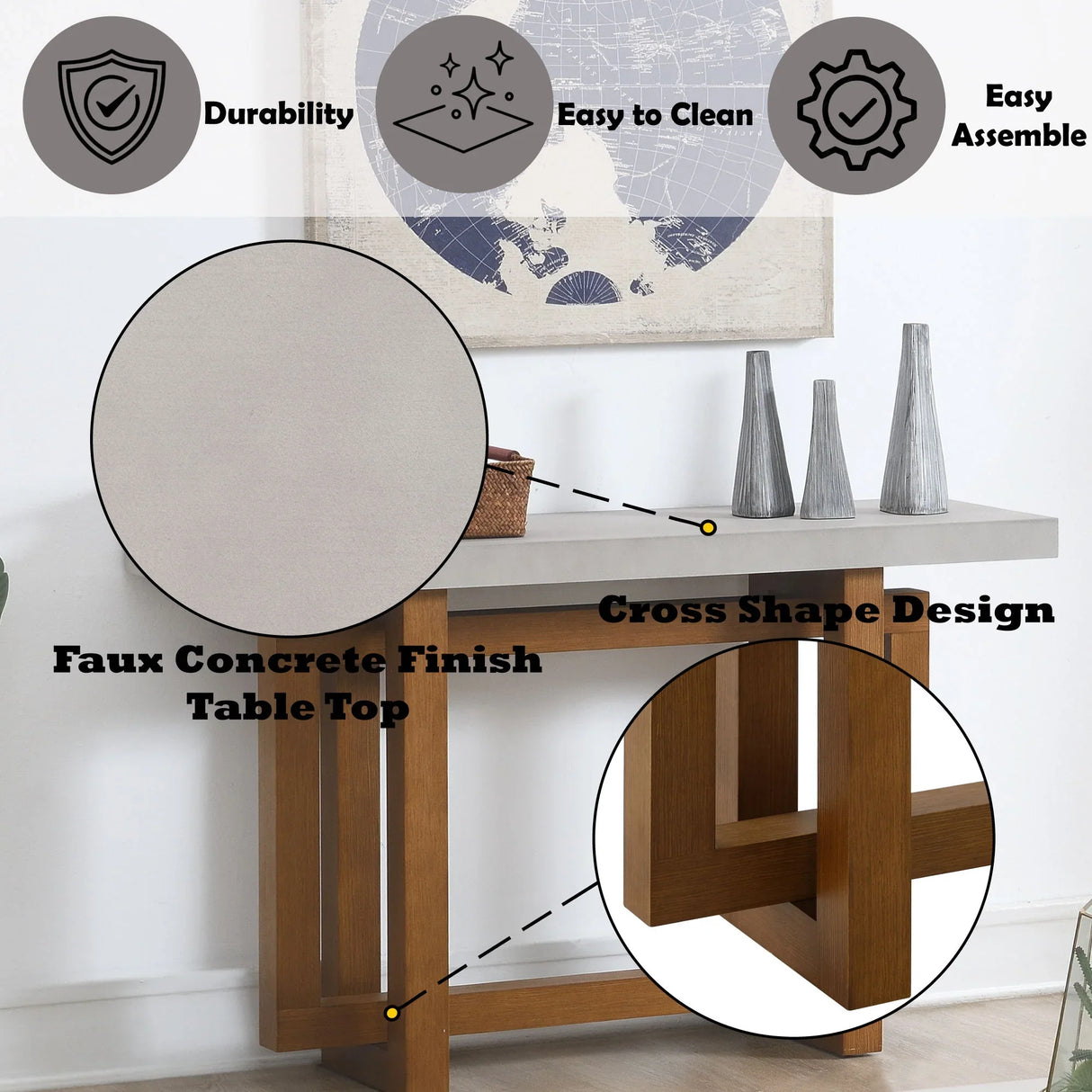 Keven - Faux Concrete Top Table - Furniture Home Direct