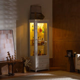 Modern Upholstered Glass Display Cabinet With Adjustable LED Light - White - Furniture Home Direct
