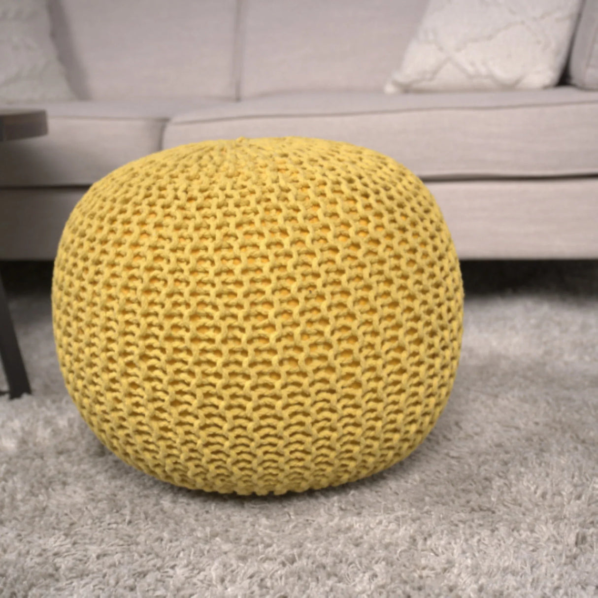 Bordeaux - Knitted Cotton Round Pouf Ottoman, Floor Cushion - Furniture Home Direct