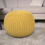 Bordeaux - Knitted Cotton Round Pouf Ottoman, Floor Cushion - Furniture Home Direct