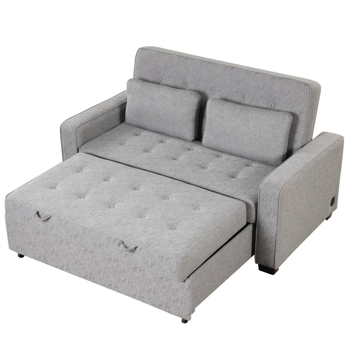 66.5" Upholstered Loveseat With Pull Out Bed, Two Throw Pillows, Dual USB Charging Port and Adjustable Backrest - Light Gray - Furniture Home Direct