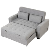 66.5" Upholstered Loveseat With Pull Out Bed, Two Throw Pillows, Dual USB Charging Port and Adjustable Backrest - Light Gray - Furniture Home Direct