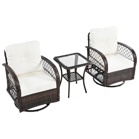 3 Piece Outdoor Chair & Table Set Chat Set, 2 Person Rattan Seating Group - Furniture Home Direct