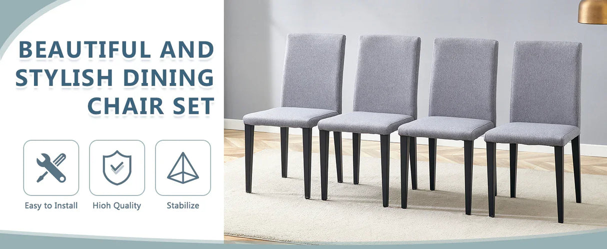 Dining Chairs Set Four Light Linen Upholstered Gray - Furniture Home Direct