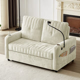 Sleeper Sofa With Adjustable Backrest, Two Cup Holders, Phone Holder, Three Charging Ports And Side Storage Pockets- Beige - Furniture Home Direct