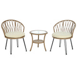 Outdoor Rattan Bistro Set With Glass Top Cushions Beige - Furniture Home Direct