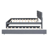 Upholstered Platform Bed With Brick Pattern Headboard And Twin Long Size Trundle - Furniture Home Direct