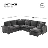 Modern U-Shape Modular Sofa, 7 Seat Chenille Sectional Couch Set With 2 Pillows Included, Freely Combinable Indoor Funiture For Living Room, Apartment, Office - Furniture Home Direct