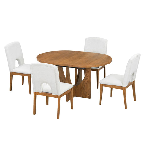 Topmax - 5 Piece Modern Extendable Round Dining Table Set With Removable Leaf For Small Places - Furniture Home Direct
