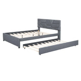 Upholstered Platform Bed With Brick Pattern Headboard And Twin Long Size Trundle - Furniture Home Direct