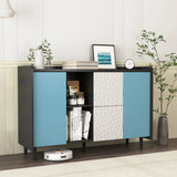 Modern Sideboard Buffet Cabinet With Red Doors And Unique Panel Styling - Furniture Home Direct