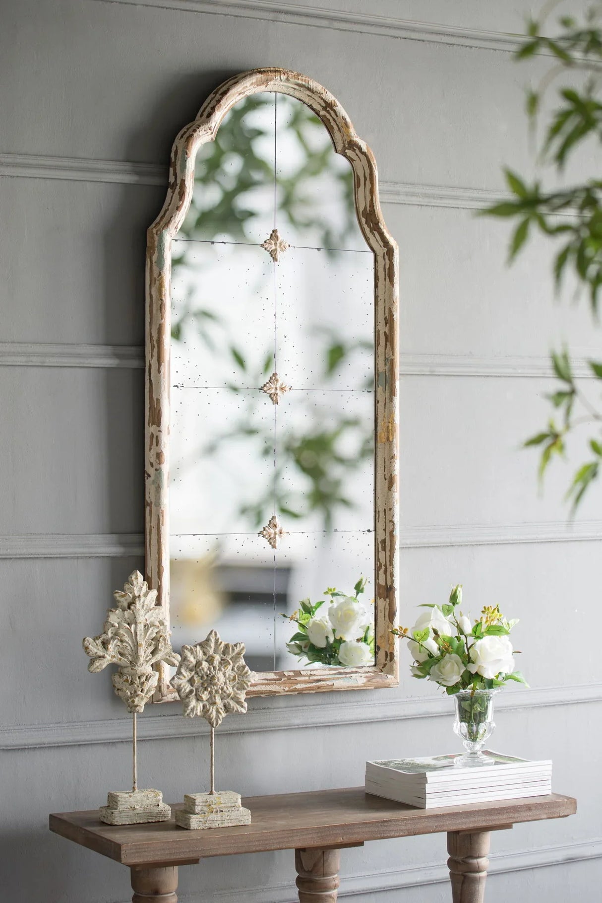 Large & Framed Wall Mirror, Arched Mirror With Decorative Window Look For Living Room - Cream - Furniture Home Direct