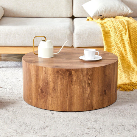 Coffee Table Cylindrical Wood Design Accent Warm Brown - Furniture Home Direct
