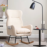Modern Teddy Fabric Rocking Chair With High Backrest And Armrests Lounge Accent Chair For Living Room - Beige - Furniture Home Direct