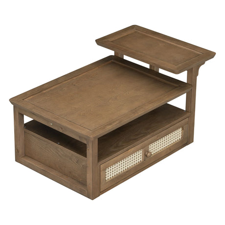 Coffee Table With 1 Storage Shelf, 2 Tabletops And 1 Rattan Drawer - Furniture Home Direct