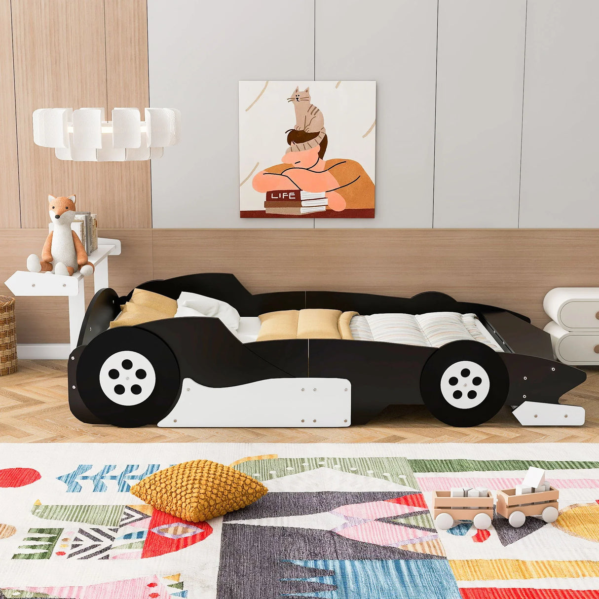 Race Car-Shaped Platform Bed With Wheels - Furniture Home Direct