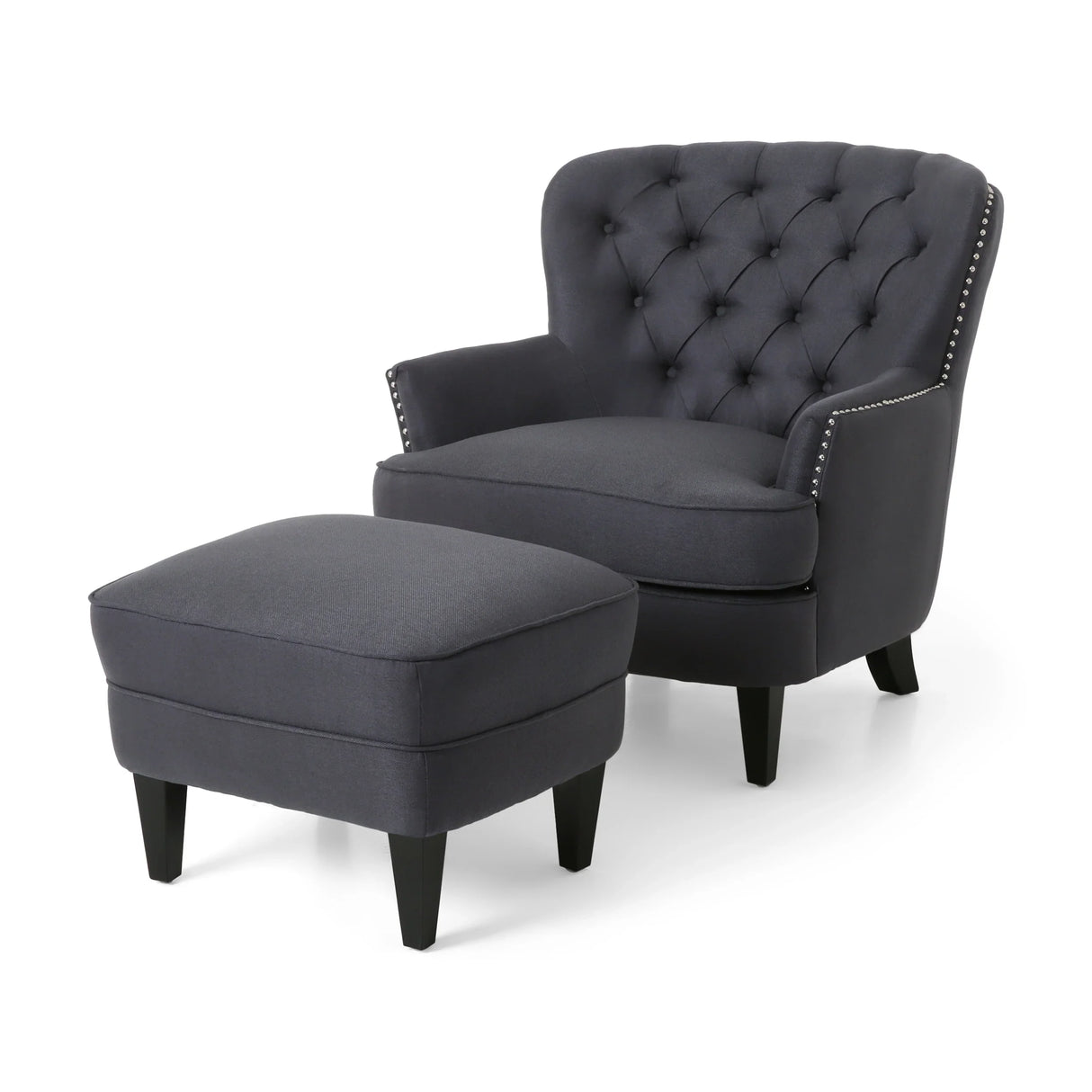 Club Chair and Ottoman Tufted Set with Nailhead Gray - Furniture Home Direct
