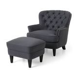 Club Chair and Ottoman Tufted Set with Nailhead Gray - Furniture Home Direct