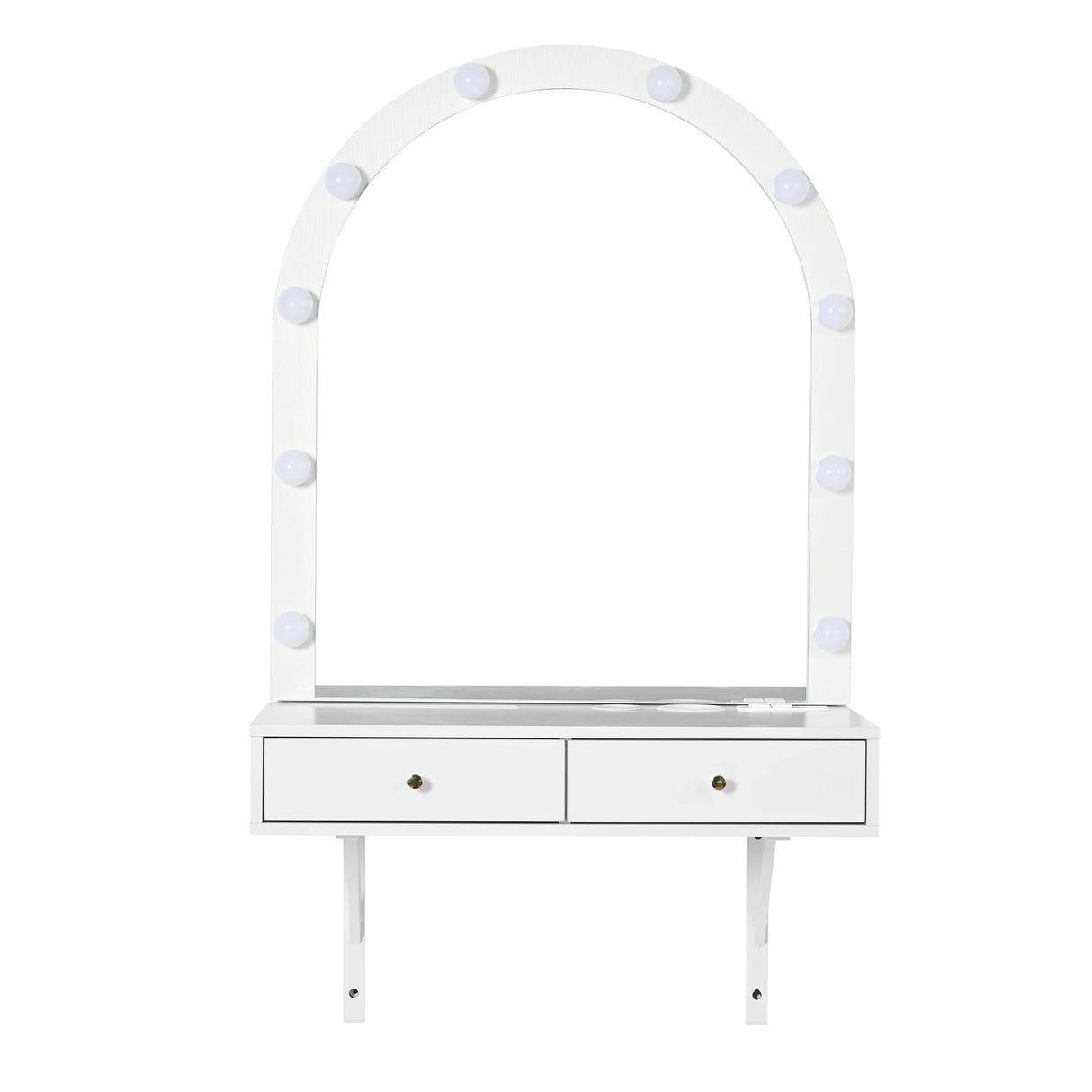 Floating Vanity Desk With Lighted Mirror And Drawers White - Furniture Home Direct