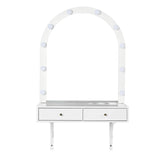 Floating Vanity Desk With Lighted Mirror And Drawers White - Furniture Home Direct
