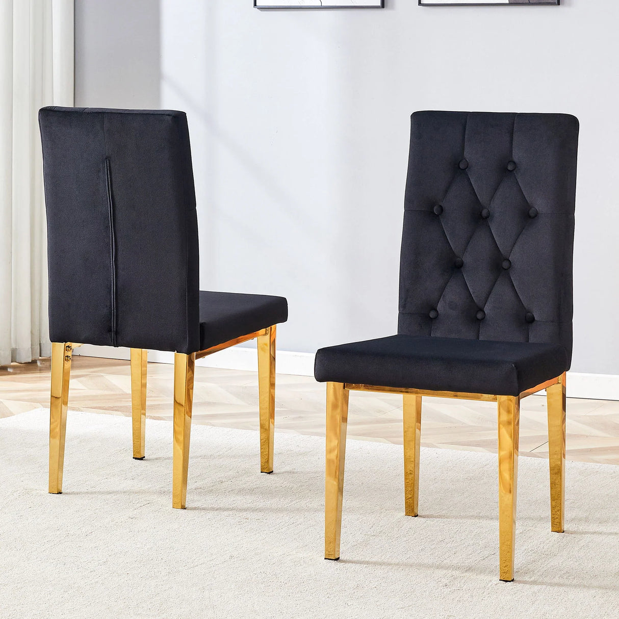 Vintage Style Armless Dining Chairs Set With Grid And Buckle Design - Furniture Home Direct