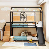 Metal Bunk Bed, Metal Housebed With Slide And Storage Stair - Furniture Home Direct