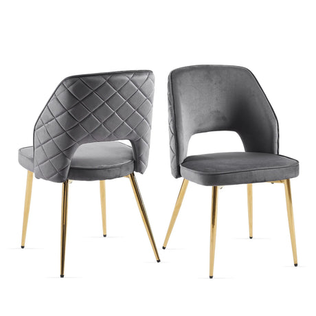 Velvet Dining Chairs With Metal Legs And Hollow Back Upholstered Dining Chairs - Furniture Home Direct