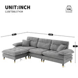 L Shaped Convertible Sectional Sofa 4 Seat Tufted Couch Set With Two Tone Adjust Legs Cloud Movable Ottoman - Furniture Home Direct