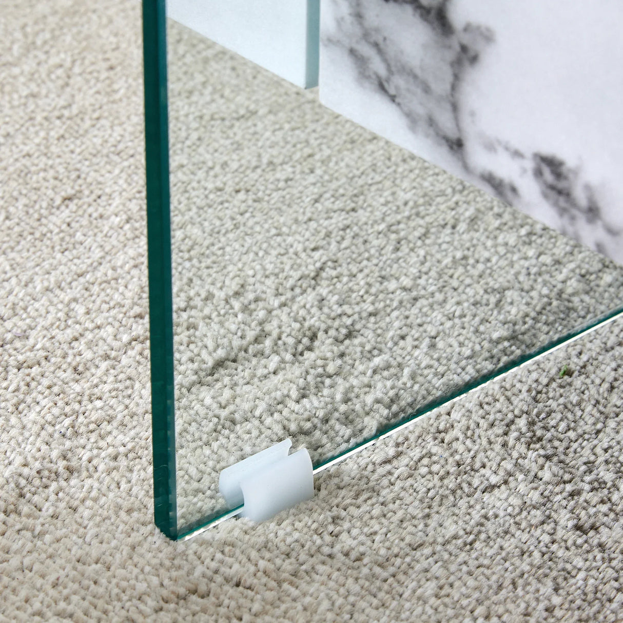 Coffee Table Glass Top Marble Base Modern Style White - Furniture Home Direct