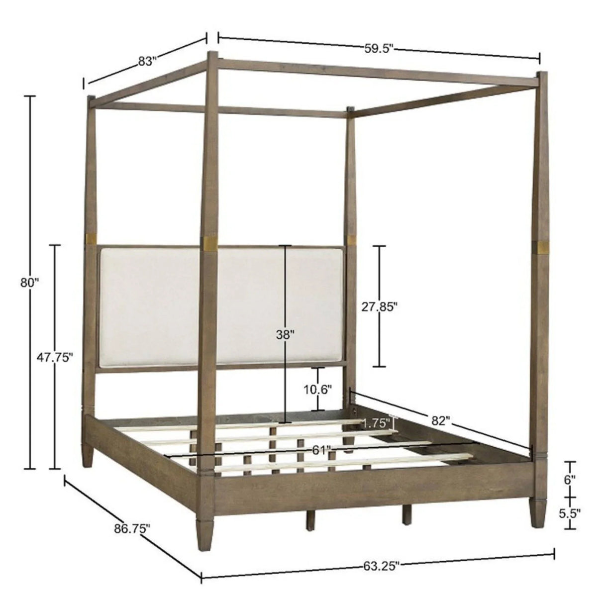 Queen Canopy Bed Frame With Upholstered Headboard - Brown - Furniture Home Direct