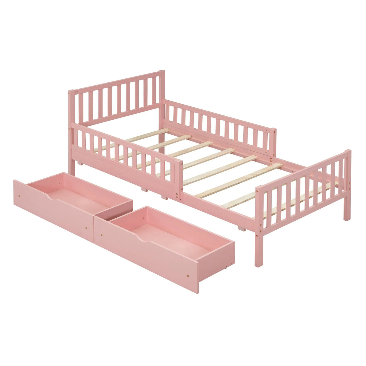 Platform Bed With Guardrails On Both Sides And 2 Storage Drawers - Furniture Home Direct