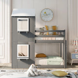 Bunk Bed Wood Bed & Roof, Window, Guardrail, Ladder - Furniture Home Direct