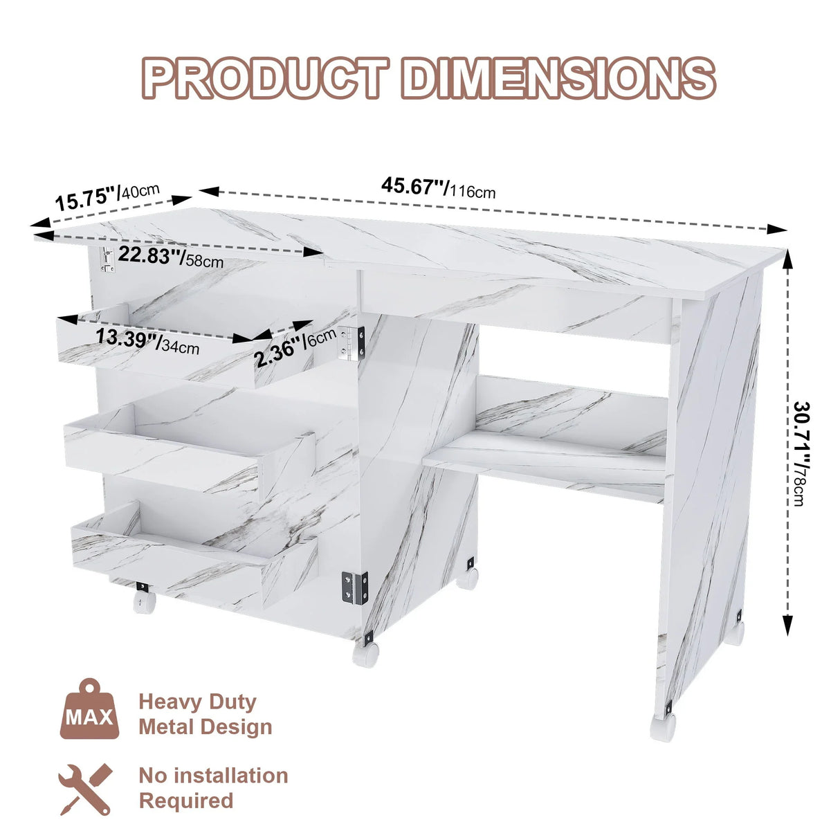 4 In 1 Folding Sewing Table With Lockable Wheels, Multi Functional Craft Station - White - Furniture Home Direct