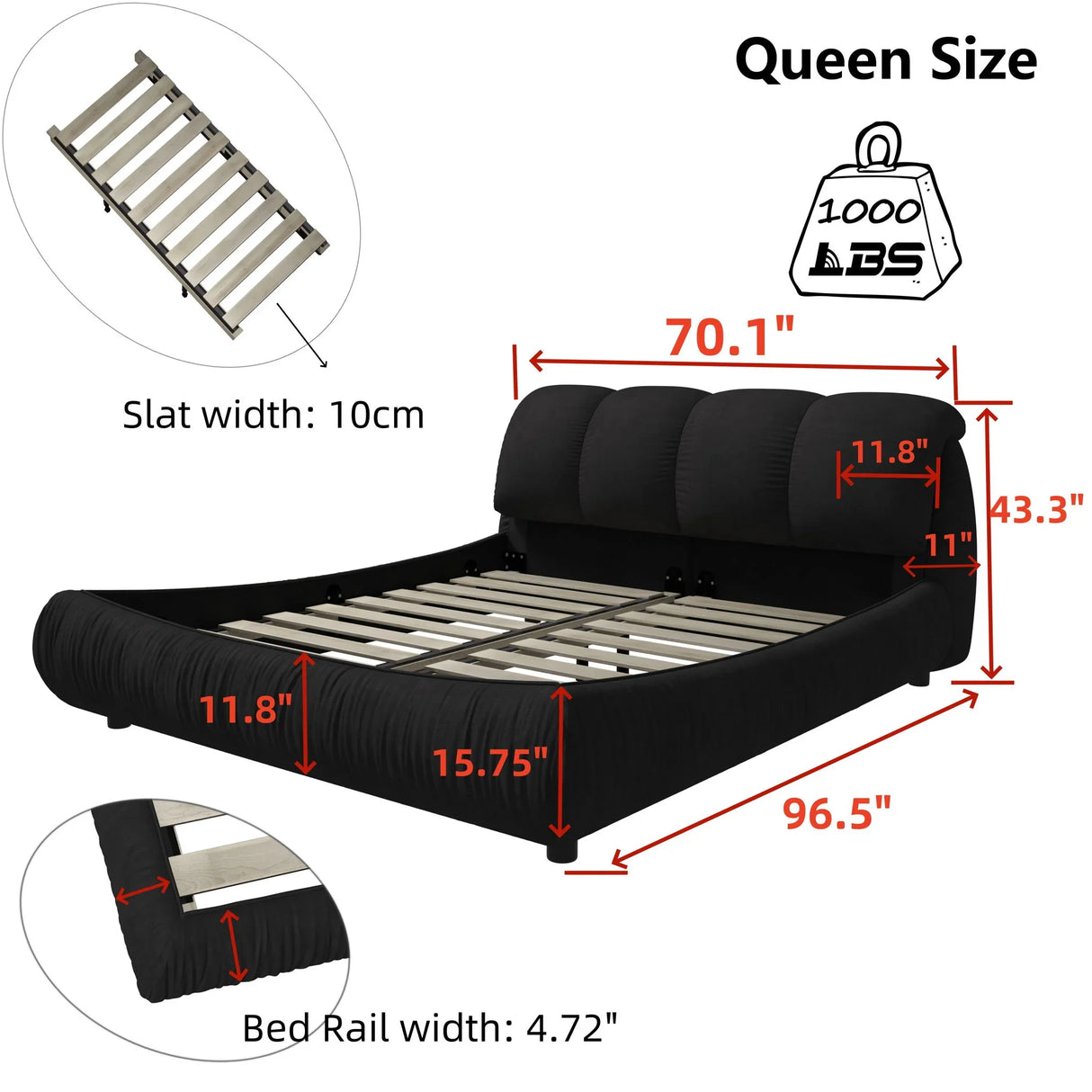Luxury Upholstered Platform Bed With Oversized Padded Backrest And Solid Wood Frame - Furniture Home Direct