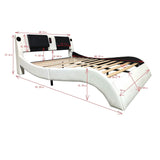 Upholstered Platform Bed Frame With LED Lighting, Bluetooth Connection To Play Music Control, Backrest Vibration Massage, Curve Design, Wood Slat Support, Exhibited Speakers - Furniture Home Direct