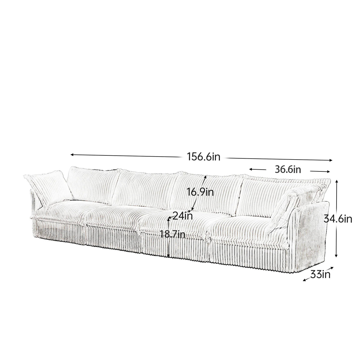 Corduroy Long Stationary Sofa - Cream - Furniture Home Direct