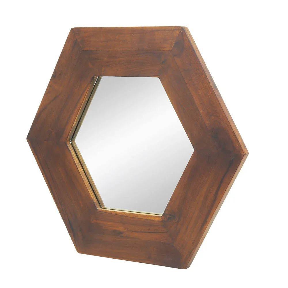Hexagon Mirror With Natural Wood Frame, Wall Decor For Living Room Bathroom Hallway - Furniture Home Direct