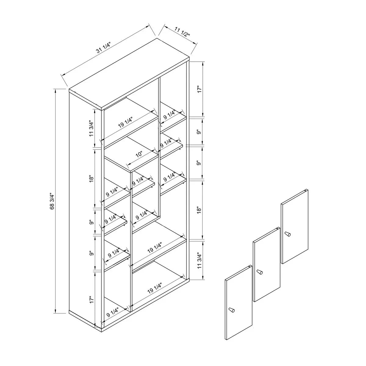 Bookcase Display Storage Cabinet, Multi Shelves - Black / Distressed Gray - Furniture Home Direct