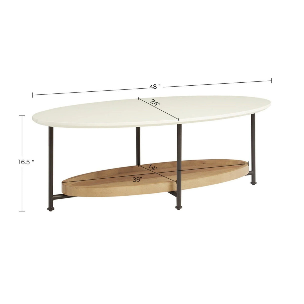 Oval Coffee Table With Metal Legs - White / Natural - Furniture Home Direct