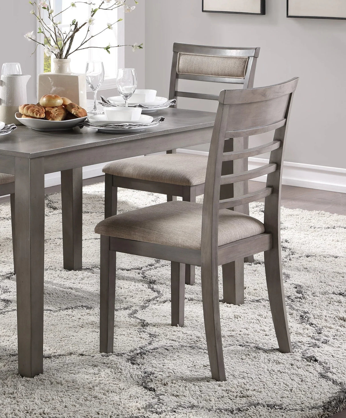 Dining Set Rectangular Table with Padded Chairs Gray - Furniture Home Direct