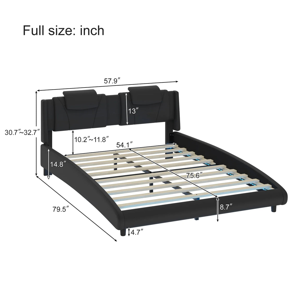 Platform Bed Leather Upholstered Headboard LED Black - Furniture Home Direct