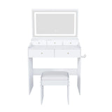 Modern Makeup Vanity Set With Power Outlet, Hair Dryer Holder, And Adjustable Lighting - Furniture Home Direct