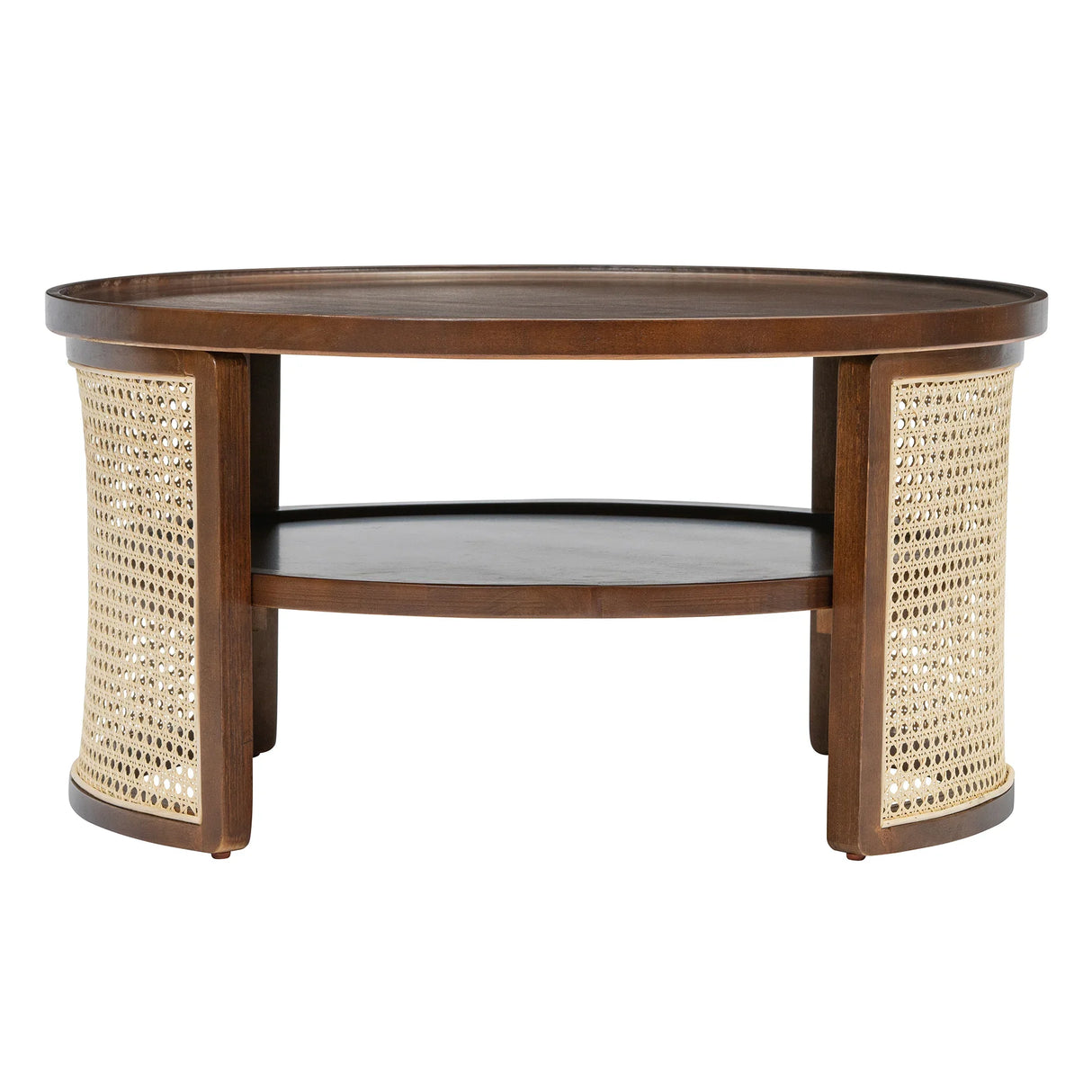 2-Tiered Round Walnut Wood Coffee Table - Furniture Home Direct