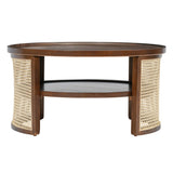 2-Tiered Round Walnut Wood Coffee Table - Furniture Home Direct