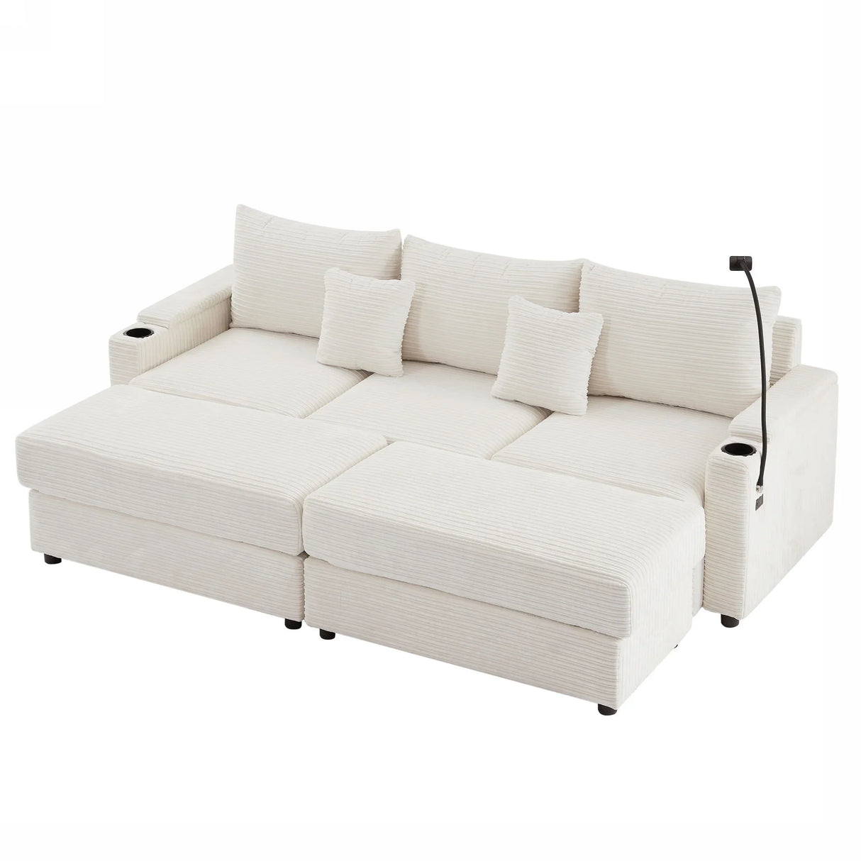 Modern Style Loveseat Sofa Sectional Sofa Couch With Storage Space, A Movable Ottoman, Two USB Ports, Two Cup Holders, A Phone Holder For Living Room - Furniture Home Direct