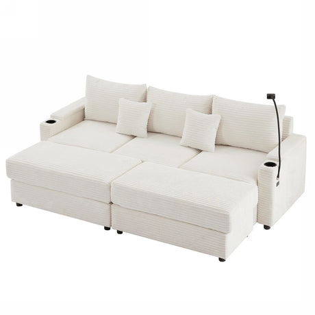 Modern Style Loveseat Sofa Sectional Sofa Couch With Storage Space, A Movable Ottoman, Two USB Ports, Two Cup Holders, A Phone Holder For Living Room - Furniture Home Direct