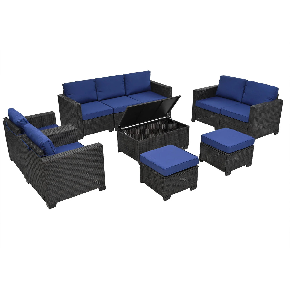 4 Piece Rattan Outdoor Patio Set - Blue - Furniture Home Direct