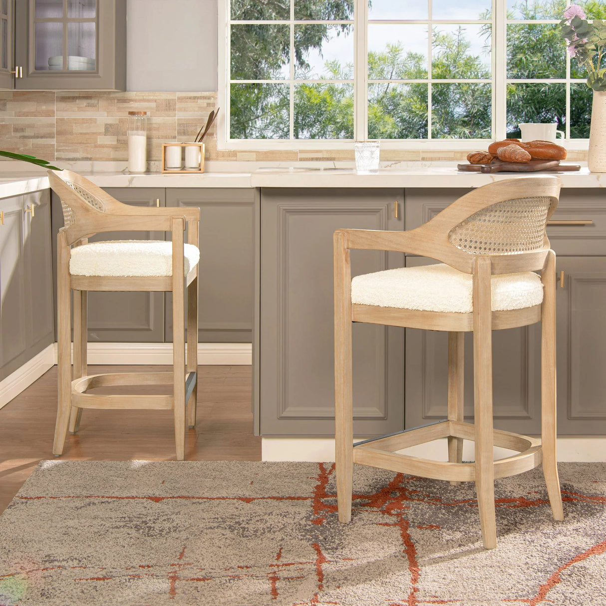 Americana - Mid-Century Modern Cane Back Counter Stool - Furniture Home Direct